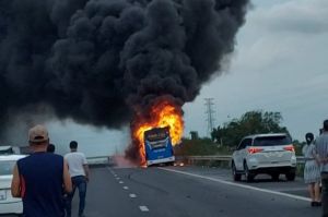 Xe khách chở 34 người cháy ngùn ngụt trên tuyến cao tốc Phan Thiết - Dầu Giây